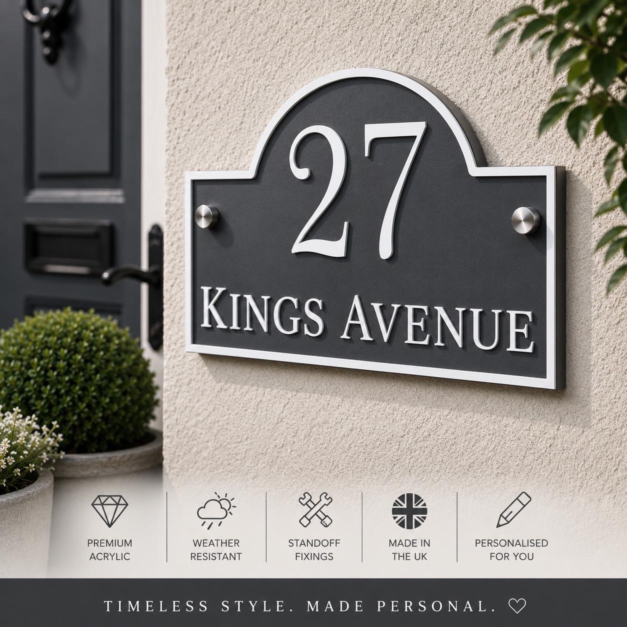 Mineral Grey House Sign Personalised Address Plaque Door Number Sign UK Acrylic Standoff Fixings