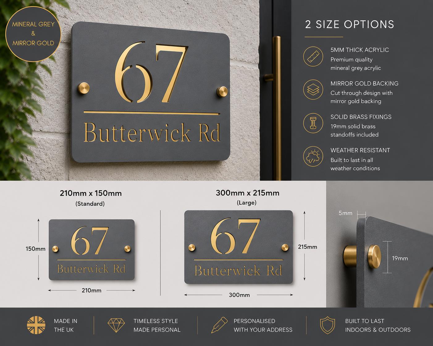 House Number Sign Personalised Anthracite Grey Address Plaque | Modern Slate Grey Door Number Sign | Acrylic House Sign UK