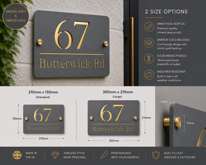 House Number Sign Personalised Anthracite Grey Address Plaque | Modern Slate Grey Door Number Sign | Acrylic House Sign UK