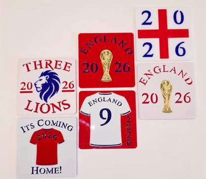 England 2026 Football Coasters Set | Acrylic England Fan Coasters | Three Lions World Cup 2026 | England Supporters Gift | High Gloss