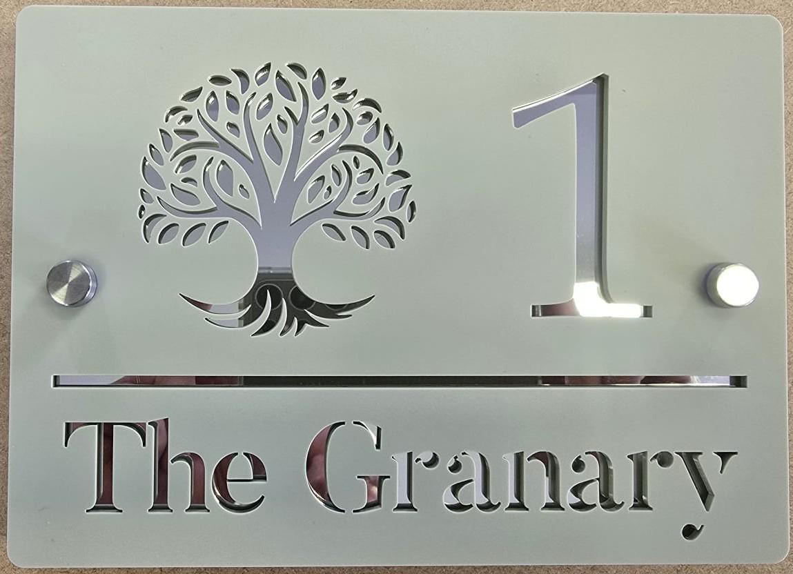 Sage Green House Sign Personalised Address Plaque Mirror Silver Acrylic Door Number Sign Modern House Sign UK
