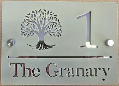 Sage Green House Sign Personalised Address Plaque Mirror Silver Acrylic Door Number Sign Modern House Sign UK