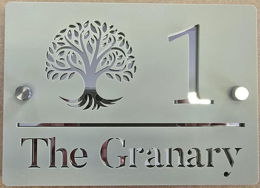 Sage Green House Sign Personalised Address Plaque Mirror Silver Acrylic Door Number Sign Modern House Sign UK