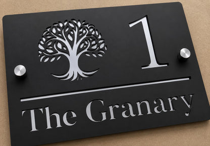 Black House Sign Personalised Address Plaque Mirror Silver Door Number Sign Modern Acrylic House Name Sign UK