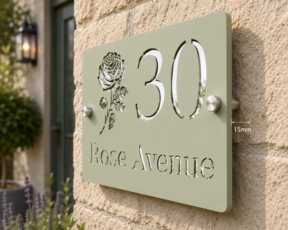 Sage Green House Sign Personalised Door Number Plaque | Mirror Silver Acrylic Address Sign | Modern House Number Sign | Custom Street Sign