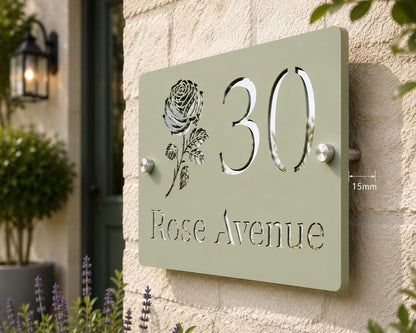 Sage Green House Sign Personalised Door Number Plaque | Mirror Silver Acrylic Address Sign | Modern House Number Sign | Custom Street Sign