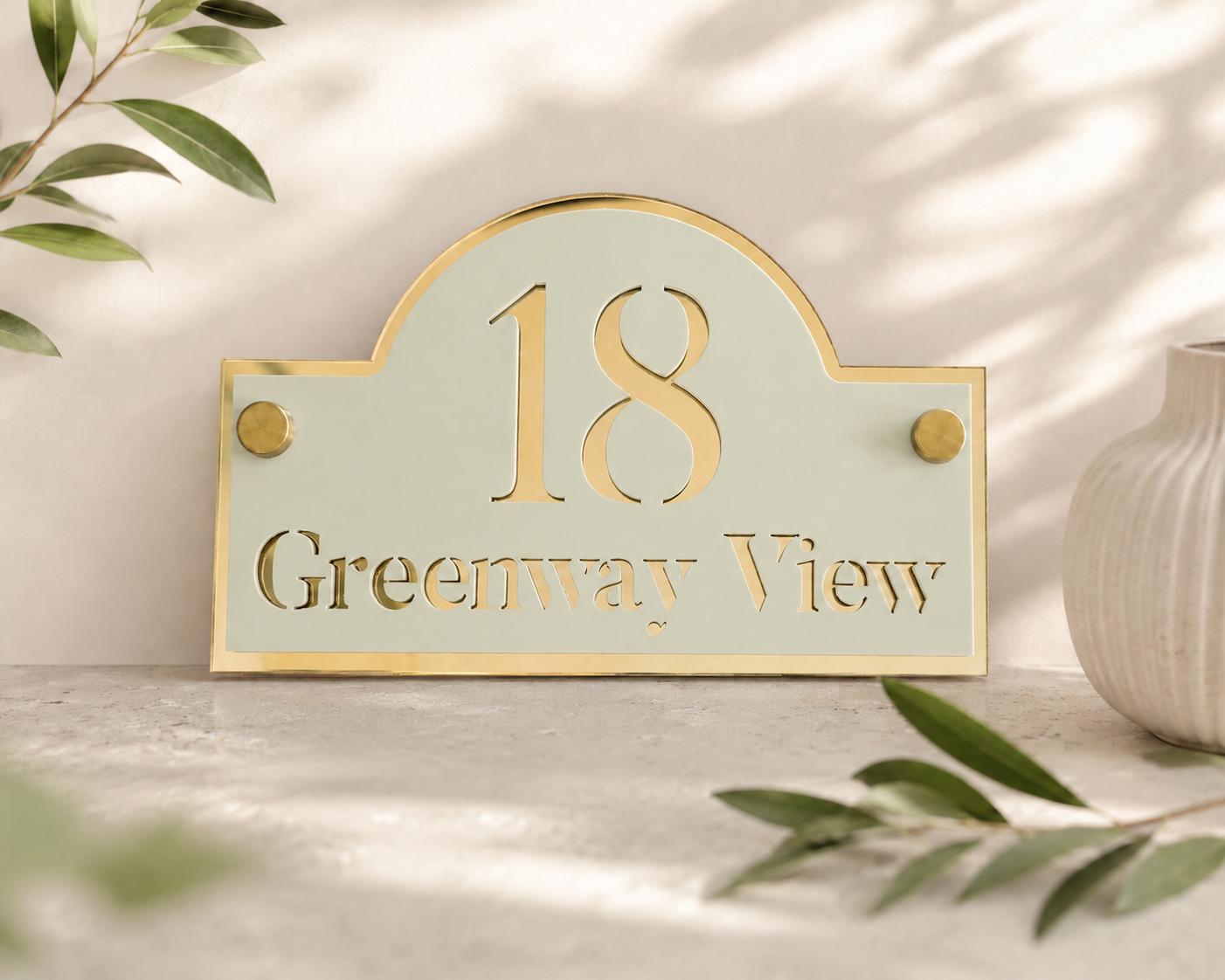Sage Green House Sign Personalised Address Plaque Mirror Gold Door Number Sign UK Acrylic House Number Sign Outdoor Address Sign