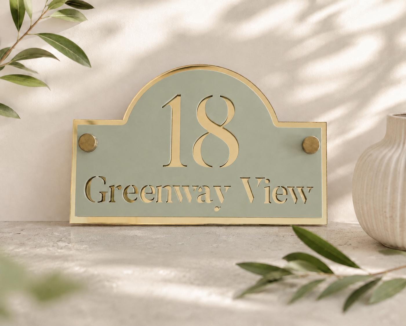 Sage Green House Sign Personalised Address Plaque Mirror Gold Door Number Sign UK Acrylic House Number Sign Outdoor Address Sign