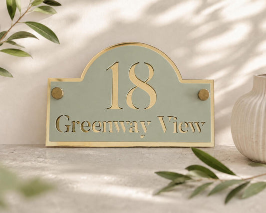 Sage Green House Sign Personalised Address Plaque Mirror Gold Door Number Sign UK Acrylic House Number Sign Outdoor Address Sign