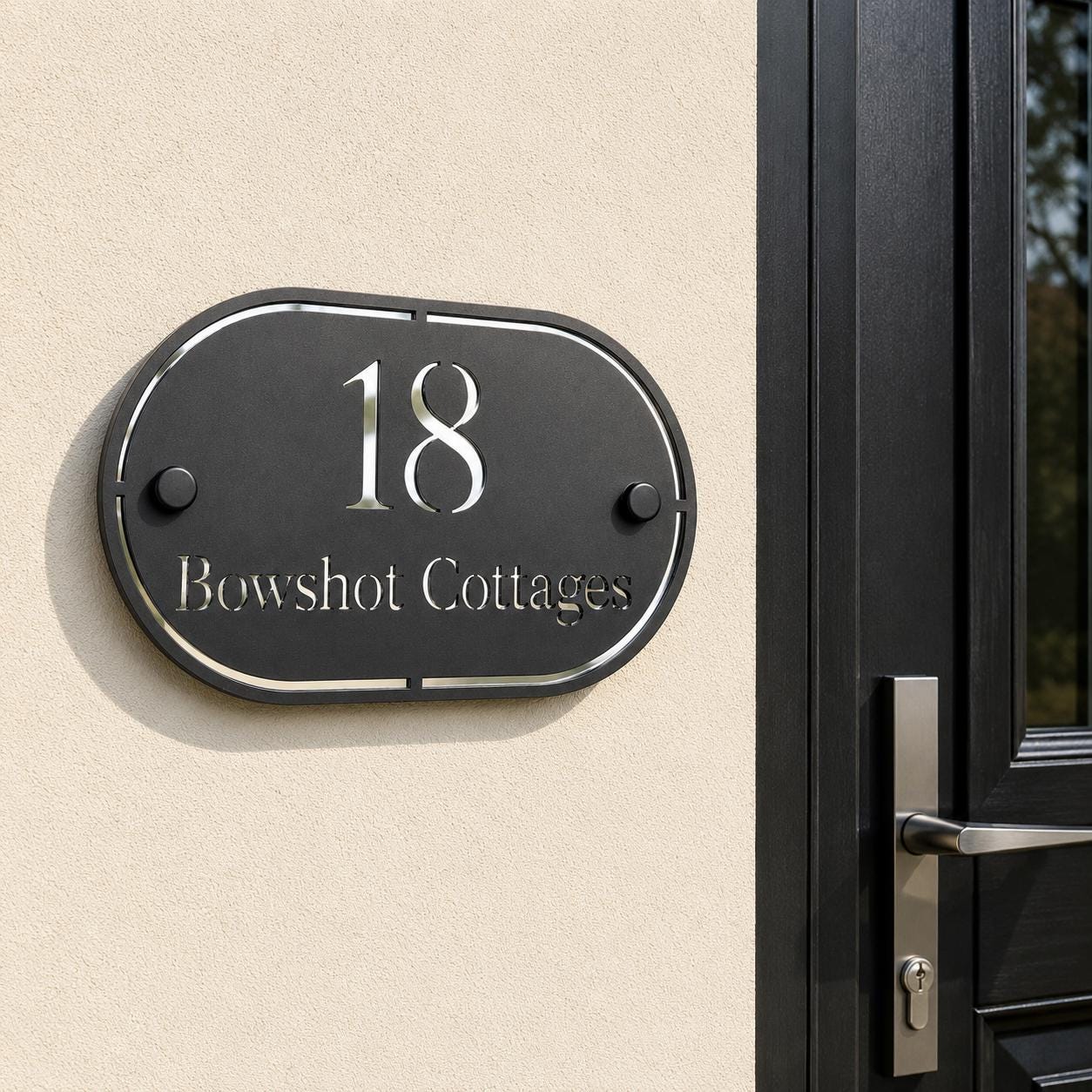Matt Black & Mirror Silver House Sign Personalised Address Plaque Modern Door Number Sign UK Outdoor Acrylic House Number