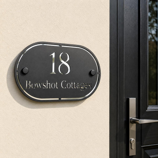 Matt Black & Mirror Silver House Sign Personalised Address Plaque Modern Door Number Sign UK Outdoor Acrylic House Number