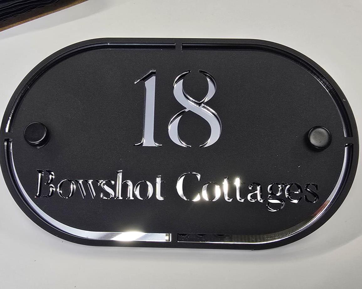 Matt Black & Mirror Silver House Sign Personalised Address Plaque Modern Door Number Sign UK Outdoor Acrylic House Number