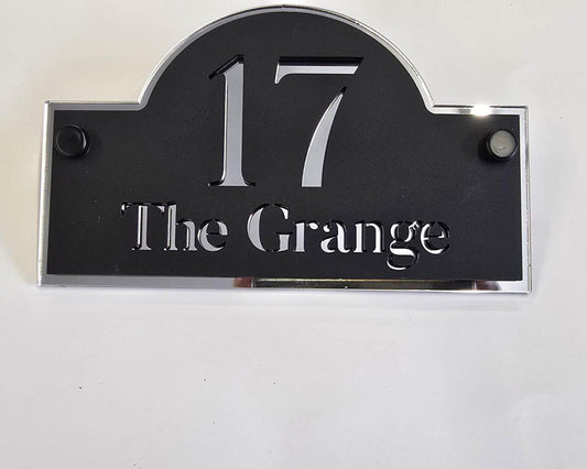 Matt Black & Mirror Silver House Sign Personalised Address Plaque Modern Door Number Sign Outdoor Acrylic House Sign UK