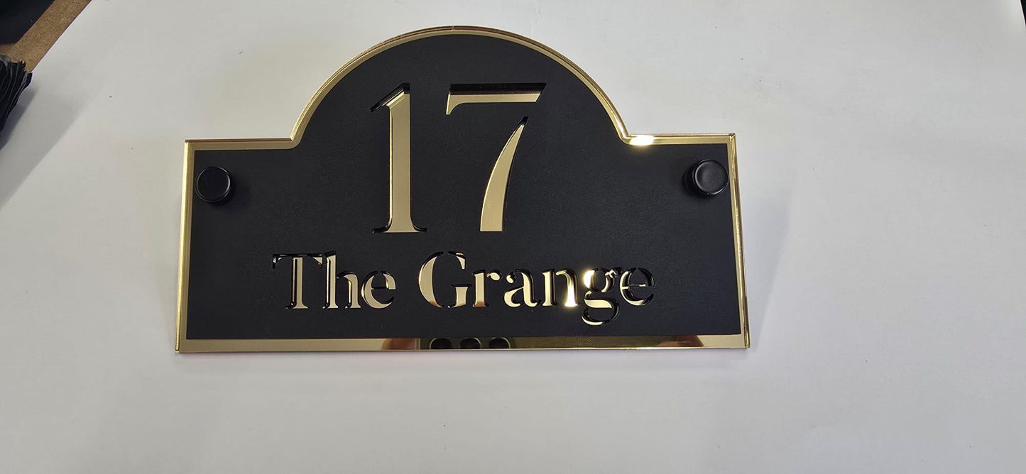 Personalised House Sign Matt Black & Mirror Gold Address Plaque Modern Door Number Sign Acrylic House Number Outdoor Sign UK