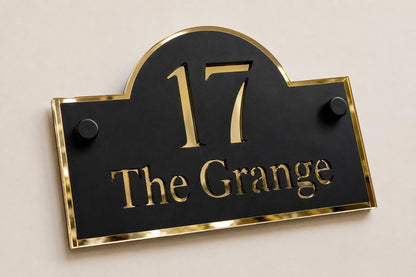 Personalised House Sign Matt Black & Mirror Gold Address Plaque Modern Door Number Sign Acrylic House Number Outdoor Sign UK