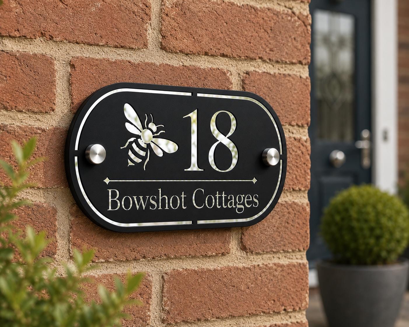 Personalised Black House Sign with Mirror Silver Backing | Modern Address Plaque UK | House Number Sign | Acrylic Door Number Sign