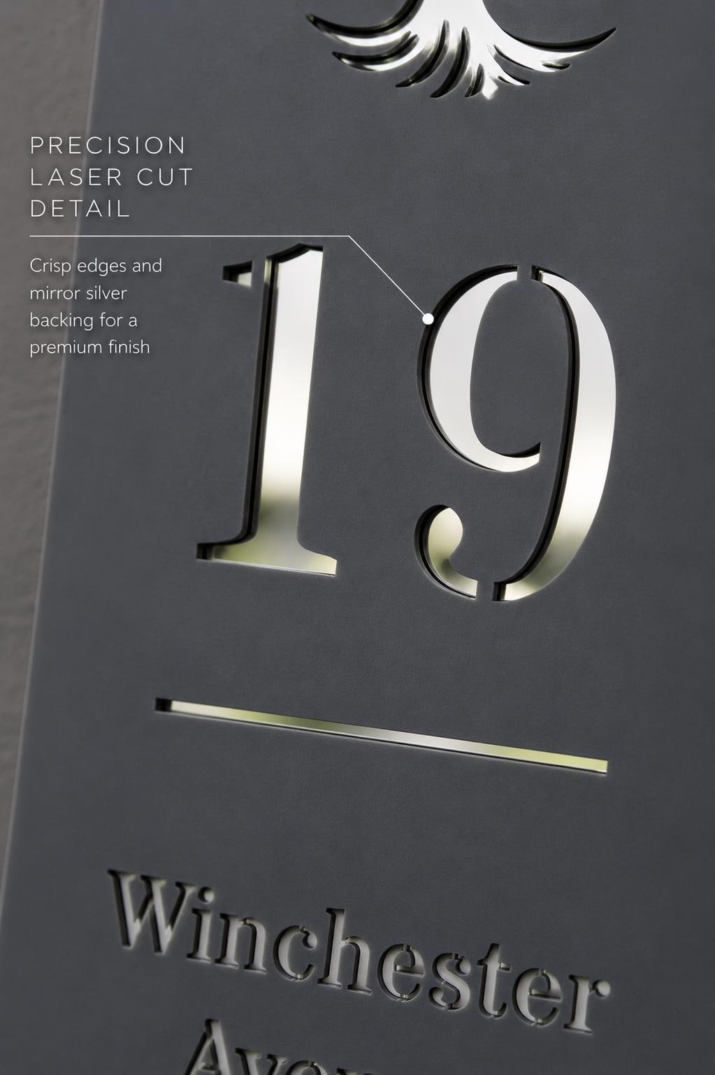 Slim Vertical House Sign Personalised Door Number Sign Modern Acrylic Address Plaque Mineral Grey Mirror Silver House Sign UK