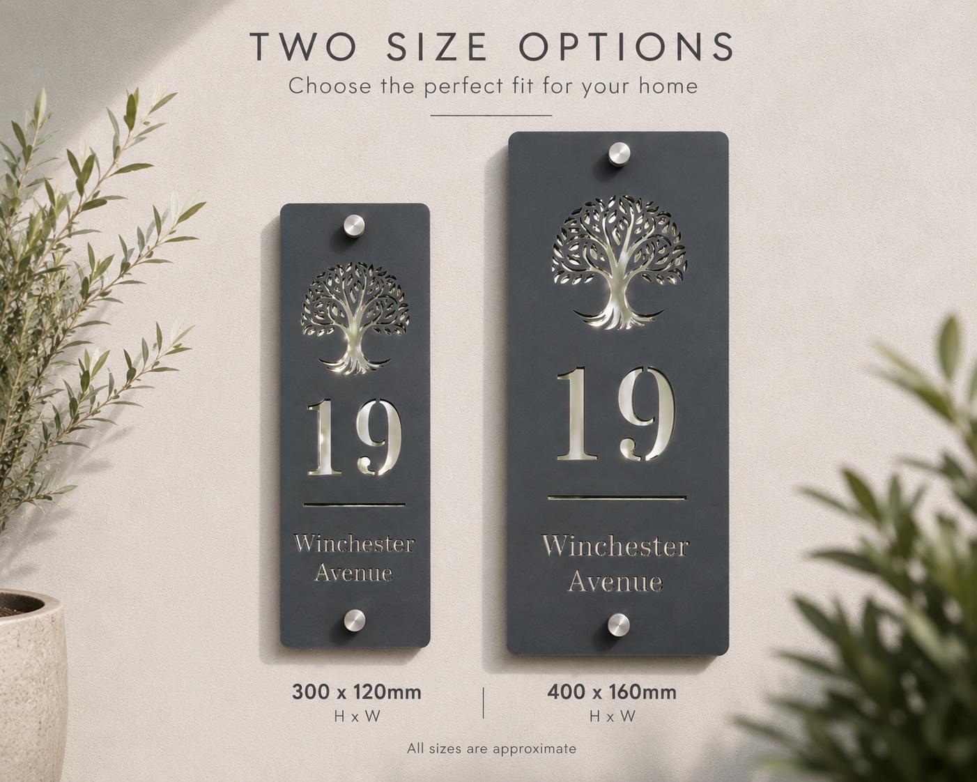 Slim Vertical House Sign Personalised Door Number Sign Modern Acrylic Address Plaque Mineral Grey Mirror Silver House Sign UK