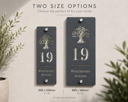 Slim Vertical House Sign Personalised Door Number Sign Modern Acrylic Address Plaque Mineral Grey Mirror Silver House Sign UK