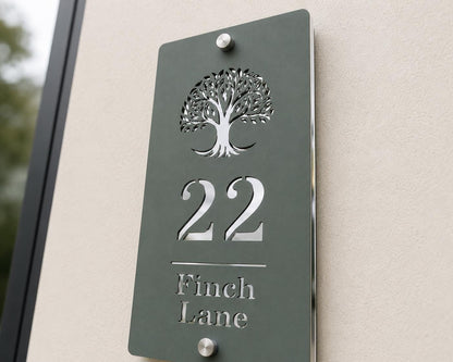 Personalised House Sign Vertical Door Number Plaque Pine Green & Mirror Silver Acrylic Address Sign Modern House Number Sign UK