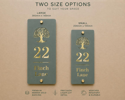Personalised House Sign Pine Green & Mirror Gold Address Plaque Vertical House Number Sign Modern Acrylic Door Sign UK