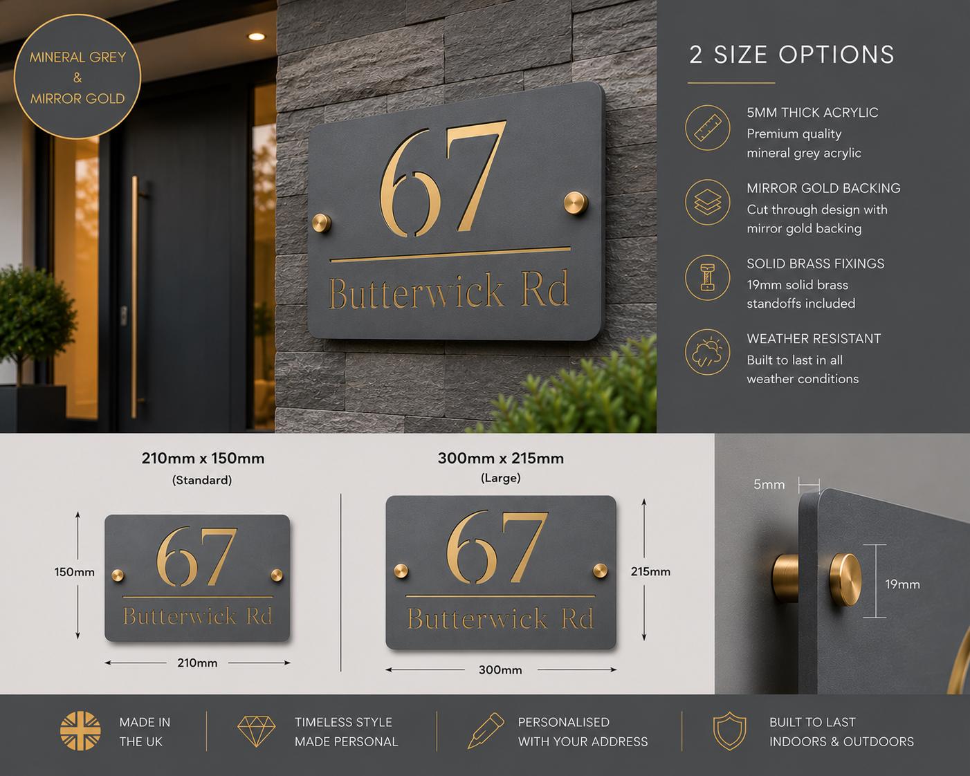 House Number Sign Personalised Anthracite Grey Address Plaque | Modern Slate Grey Door Number Sign | Acrylic House Sign UK
