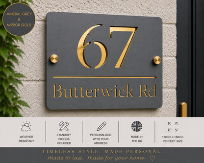 House Number Sign Personalised Anthracite Grey Address Plaque | Modern Slate Grey Door Number Sign | Acrylic House Sign UK