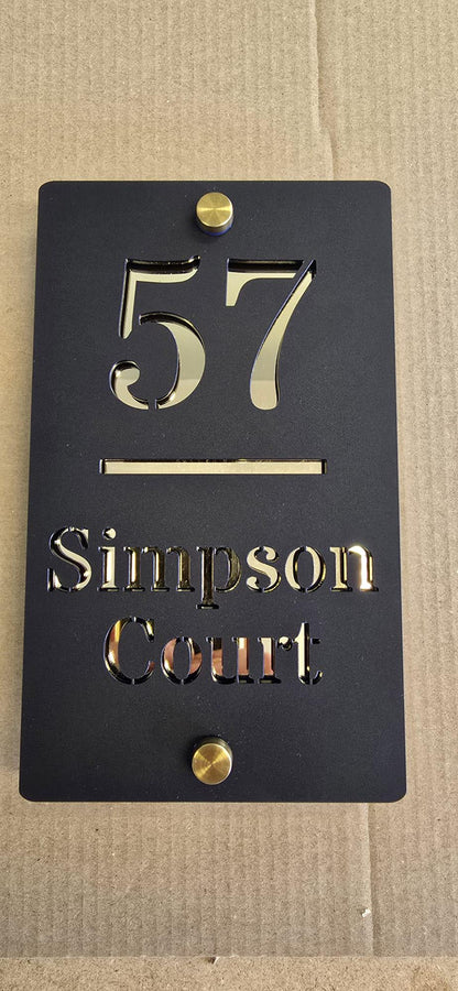 Black & Gold House Sign Personalised Address Plaque Modern Door Number Sign Acrylic House Number Sign UK Outdoor House Plaque