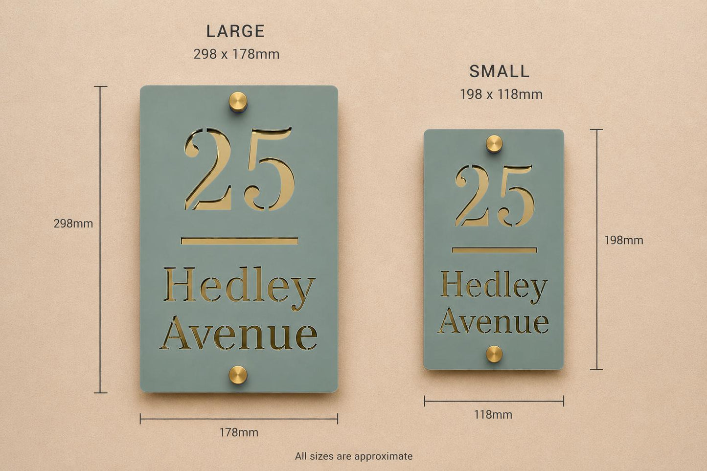 Personalised Pine Green House Sign with Mirror Gold Backing | Modern Acrylic House Number | Custom Address Plaque | Outdoor Door Sign UK