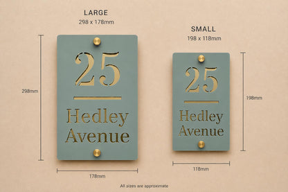 Personalised Pine Green House Sign with Mirror Gold Backing | Modern Acrylic House Number | Custom Address Plaque | Outdoor Door Sign UK