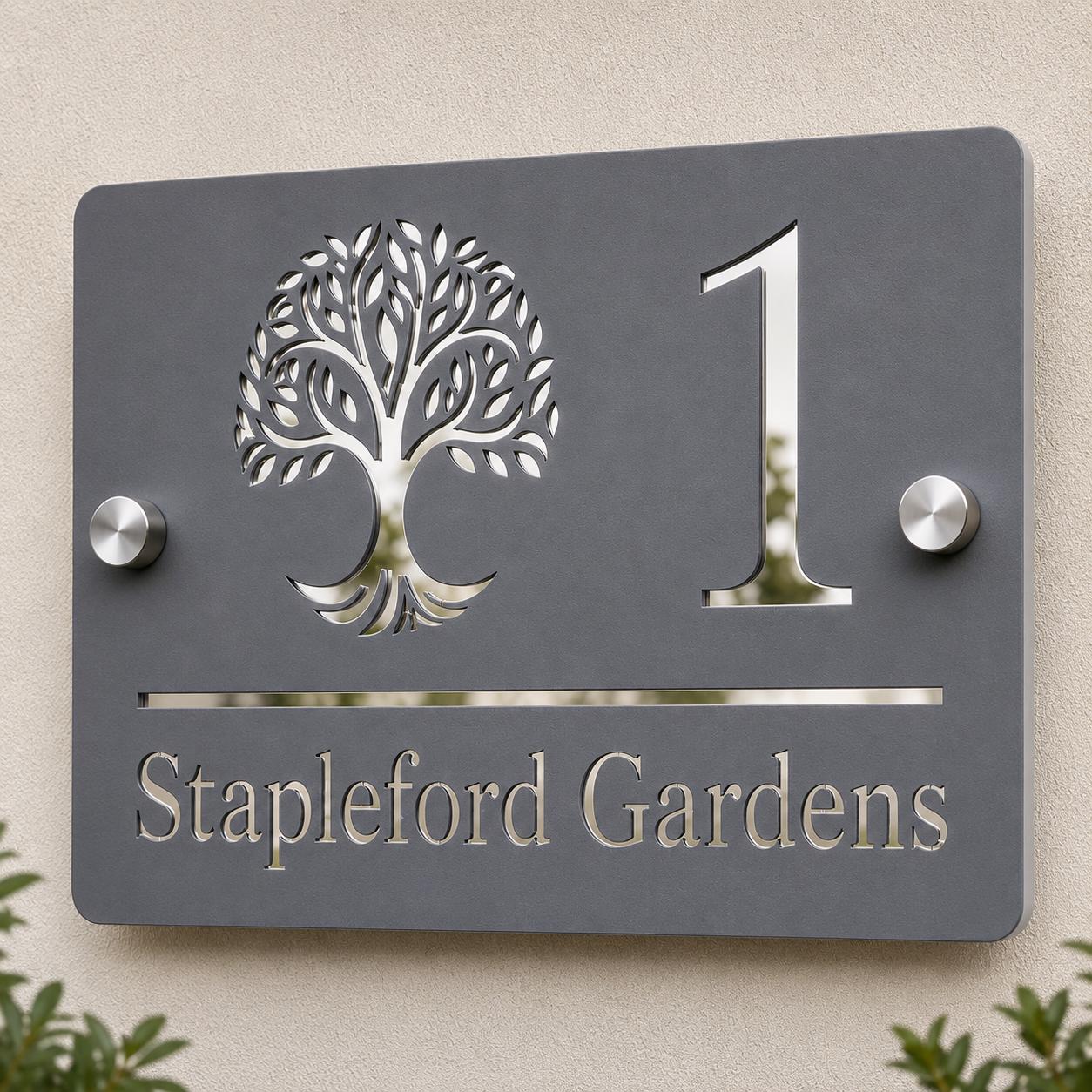 Personalised House Sign UK | Mineral Grey & Mirror Silver Acrylic House Number Sign | Modern Address Plaque | Outdoor Door Sign