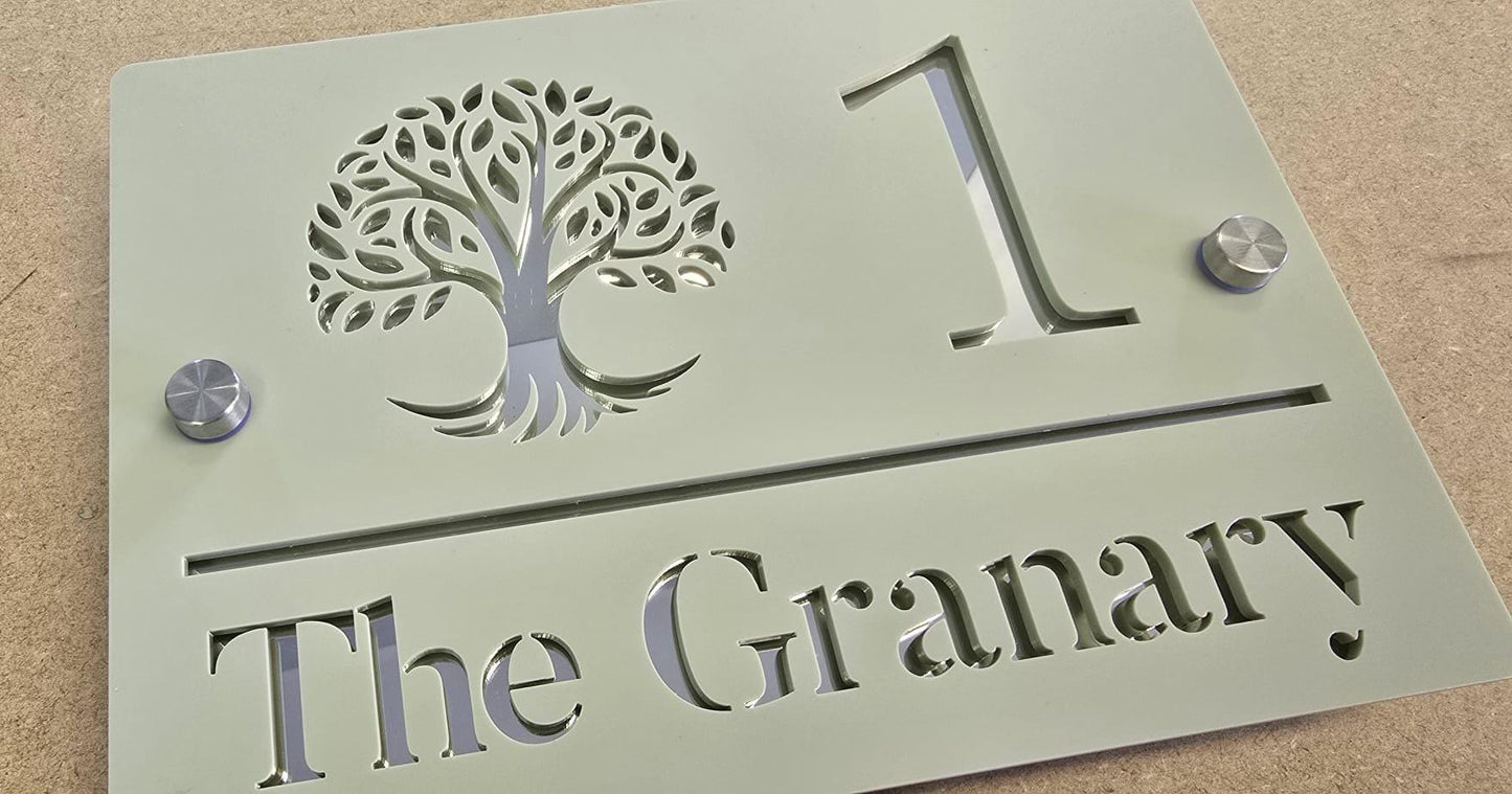 Sage Green House Sign Personalised Address Plaque Mirror Silver Acrylic Door Number Sign Modern House Sign UK