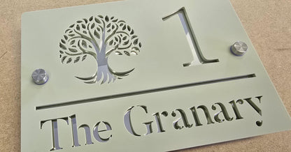 Sage Green House Sign Personalised Address Plaque Mirror Silver Acrylic Door Number Sign Modern House Sign UK