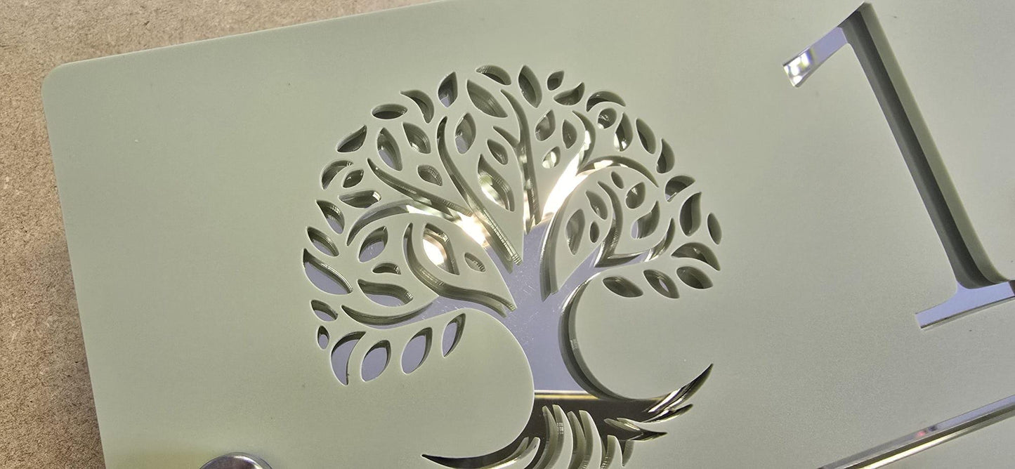Sage Green House Sign Personalised Address Plaque Mirror Silver Acrylic Door Number Sign Modern House Sign UK