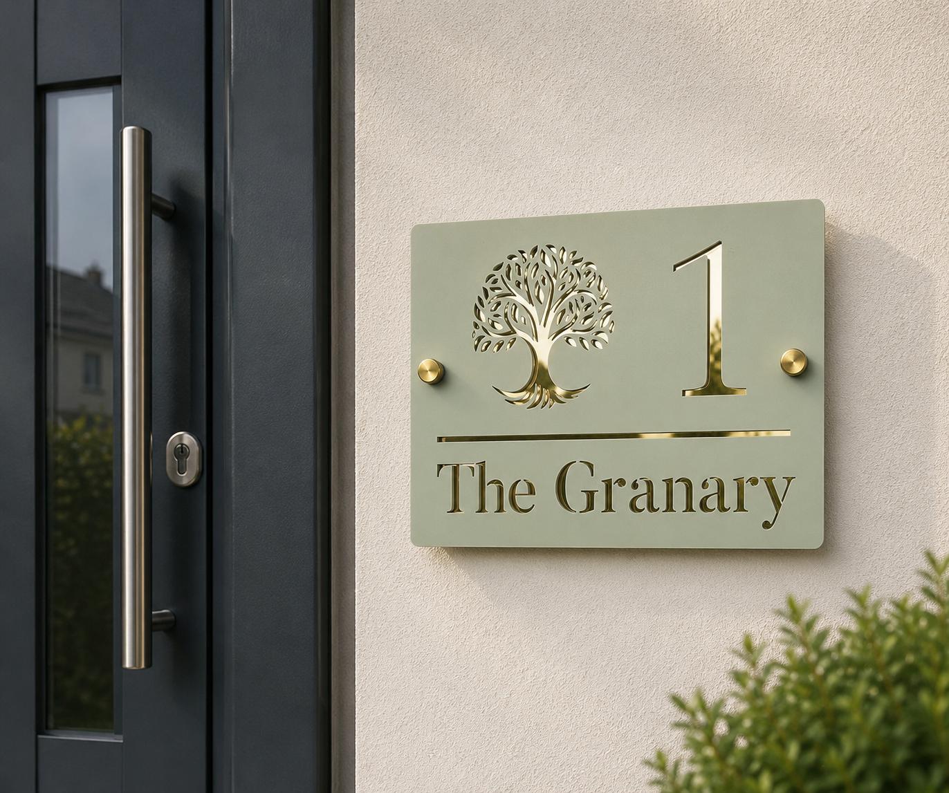 Sage Green House Sign Personalised Address Plaque Mirror Gold Acrylic Door Number Sign Modern House Sign UK