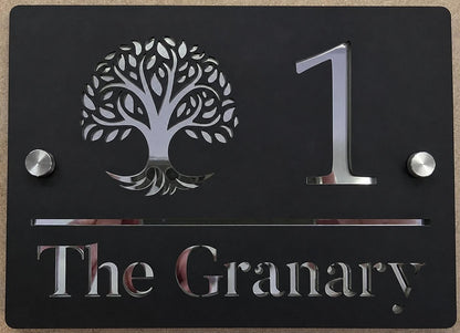 Black House Sign Personalised Address Plaque Mirror Silver Door Number Sign Modern Acrylic House Name Sign UK