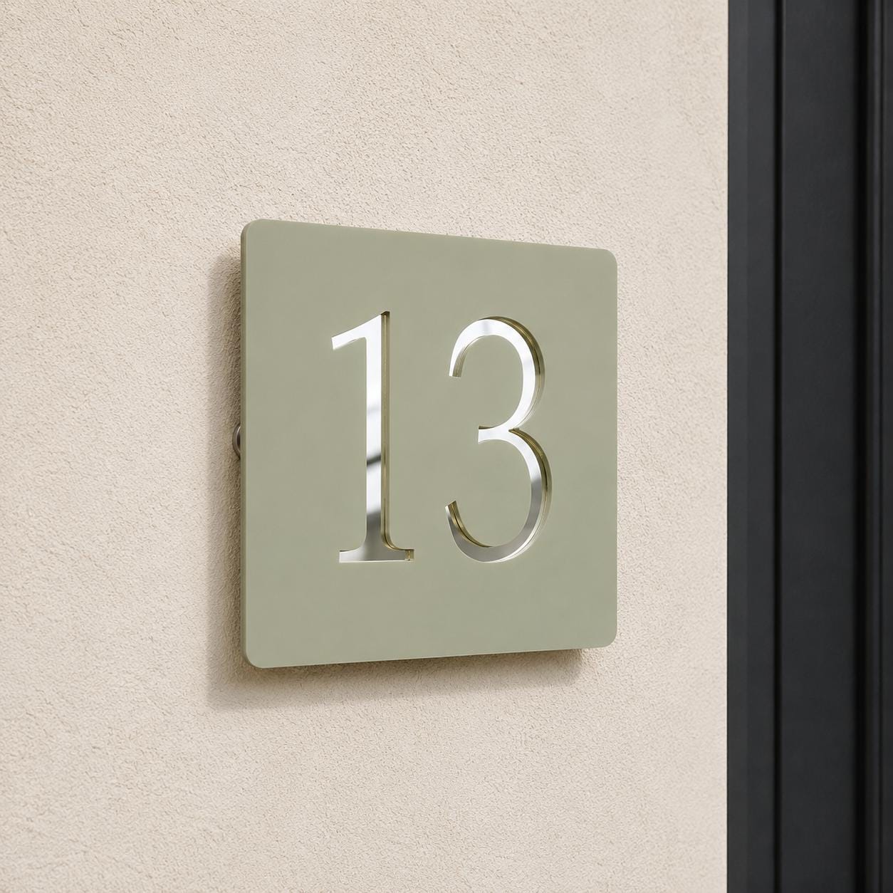 Sage Green House Number Sign UK Personalised Address Plaque Mirror Silver Acrylic Door Number Sign Modern Outdoor House Sign