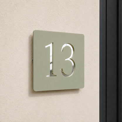Sage Green House Number Sign UK Personalised Address Plaque Mirror Silver Acrylic Door Number Sign Modern Outdoor House Sign