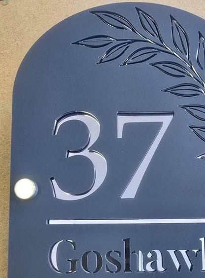 Denim Blue House Sign Personalised Address Plaque Modern Acrylic Door Number Sign UK Custom House Sign with Mirror Silver Detail