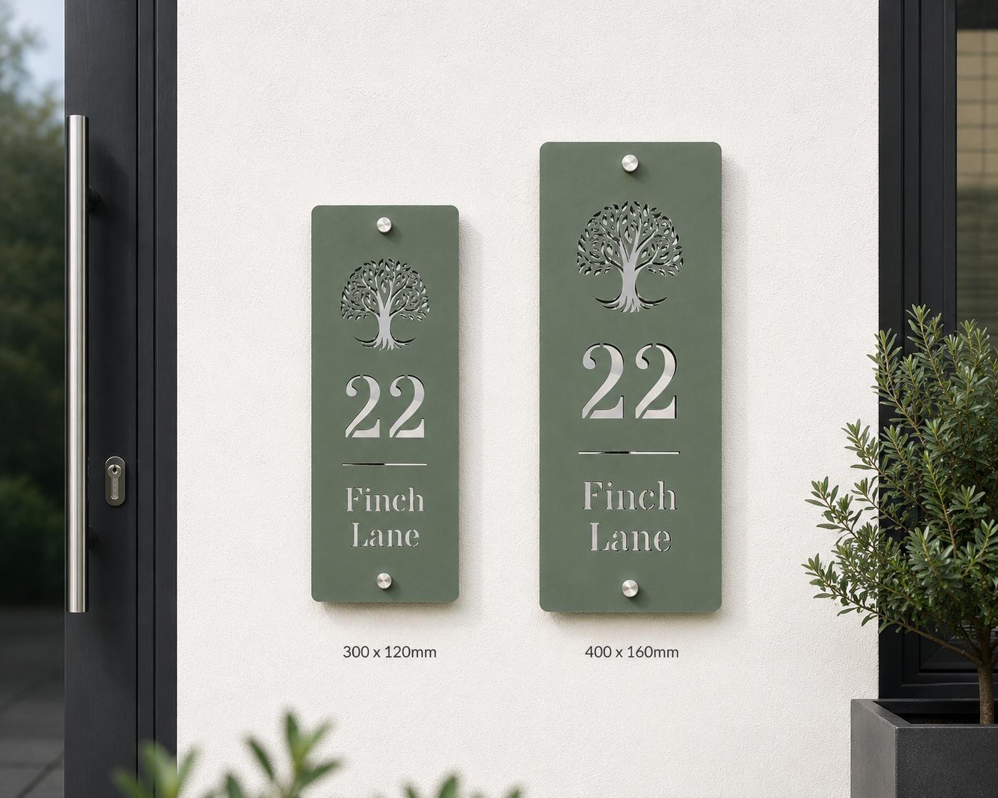 Personalised House Sign Vertical Door Number Plaque Pine Green & Mirror Silver Acrylic Address Sign Modern House Number Sign UK