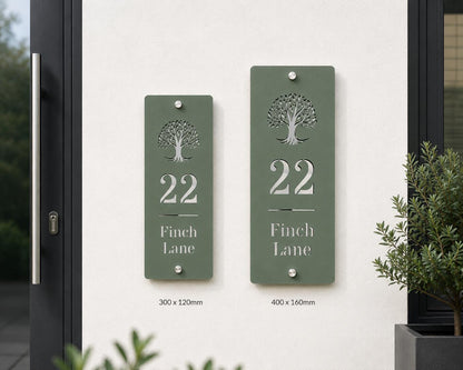 Personalised House Sign Vertical Door Number Plaque Pine Green & Mirror Silver Acrylic Address Sign Modern House Number Sign UK