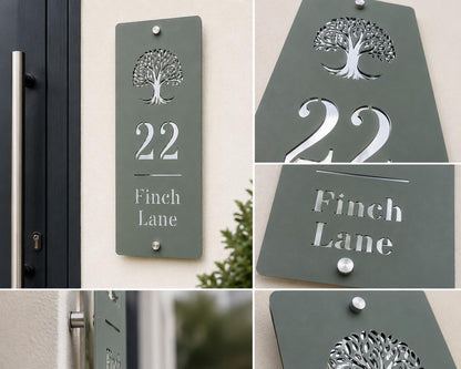 Personalised House Sign Vertical Door Number Plaque Pine Green & Mirror Silver Acrylic Address Sign Modern House Number Sign UK