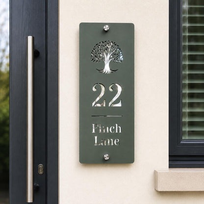 Personalised House Sign Vertical Door Number Plaque Pine Green & Mirror Silver Acrylic Address Sign Modern House Number Sign UK
