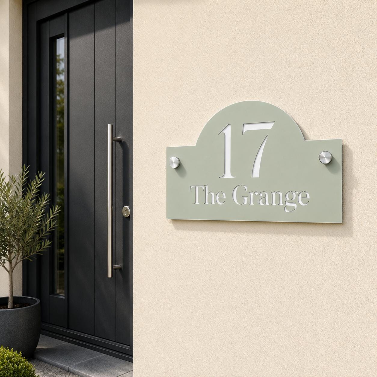 Sage Green House Sign Personalised Address Plaque Modern Door Number Sign Outdoor Acrylic House Name Sign with Standoff Fixings