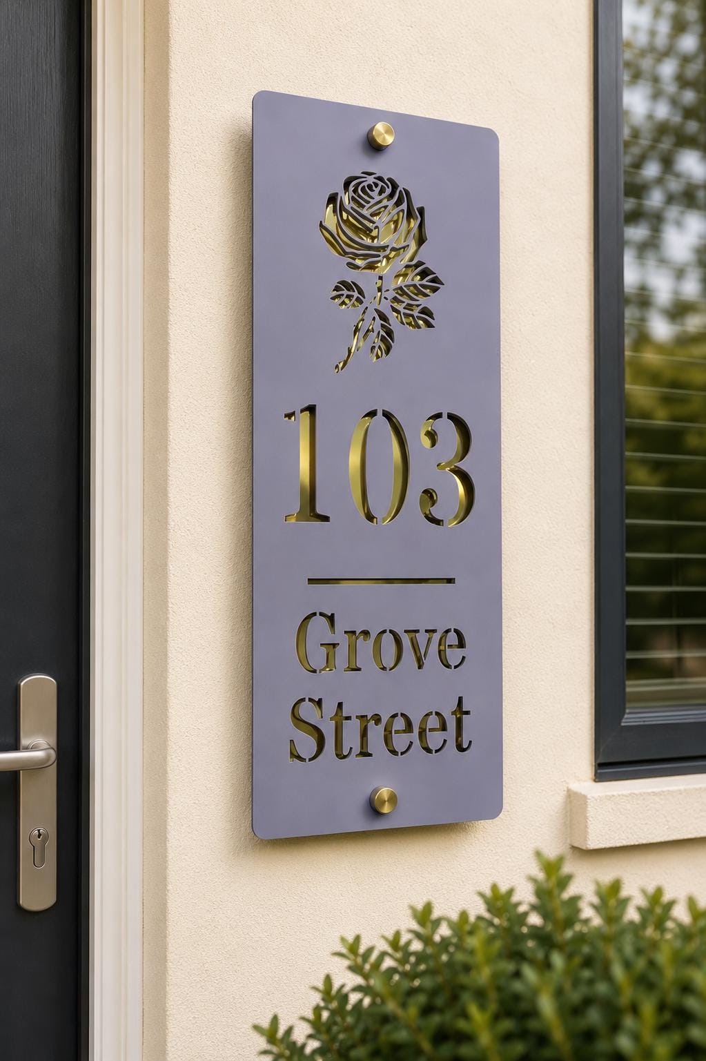 Lavender & Mirror Gold House Sign | Personalised Door Number - Street Name Plaque | Modern Acrylic Address Sign UK | Custom House Sign
