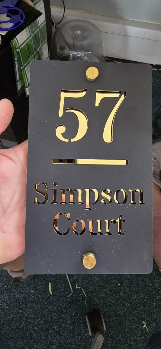 Black & Gold House Sign Personalised Address Plaque Modern Door Number Sign Acrylic House Number Sign UK Outdoor House Plaque