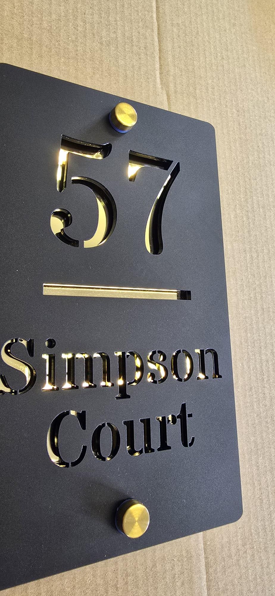 Black & Gold House Sign Personalised Address Plaque Modern Door Number Sign Acrylic House Number Sign UK Outdoor House Plaque