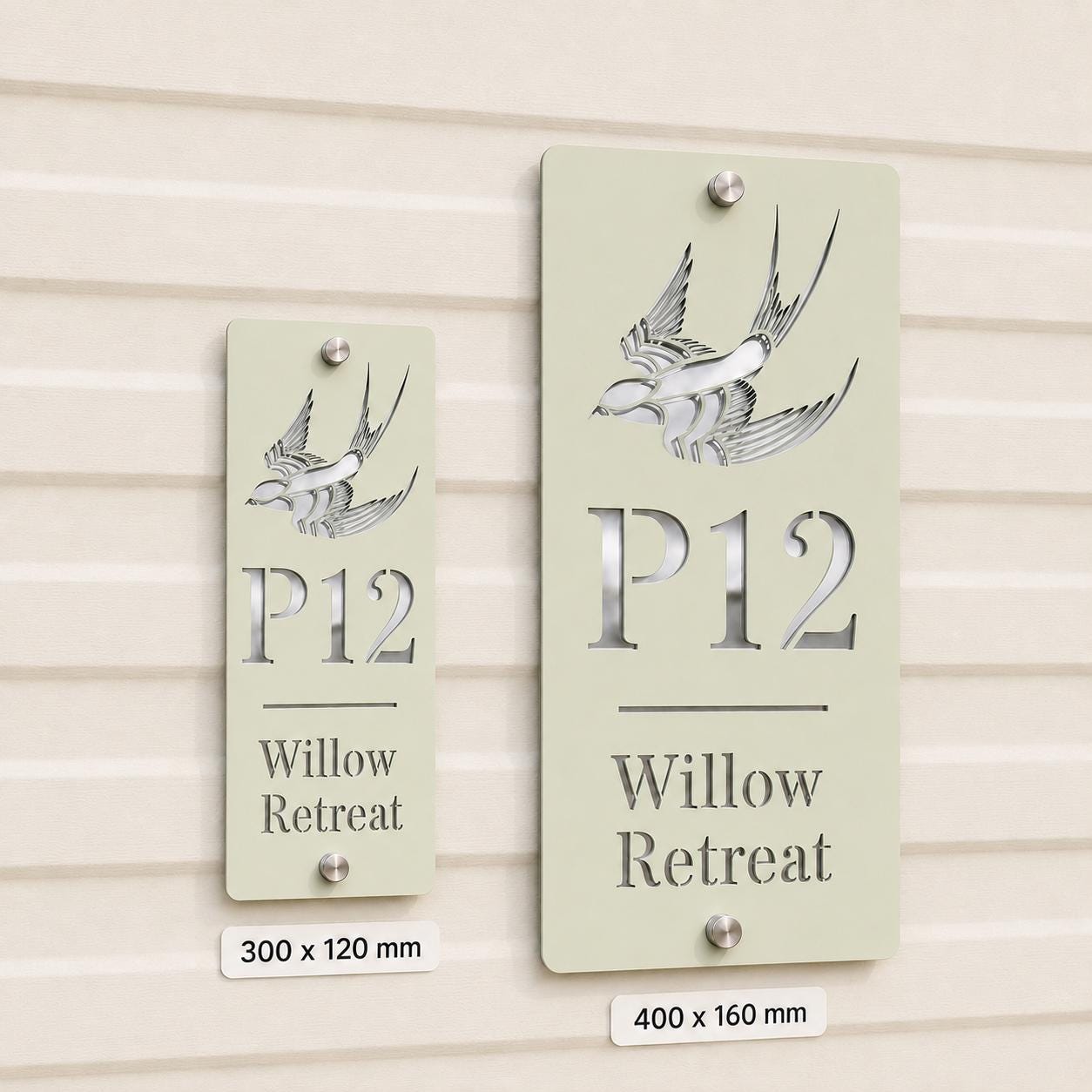 Personalised Static Caravan Sign | Sage Green Acrylic Plot Number Plaque | Holiday Home Sign | No Drill Caravan Door Sign screw or stick on
