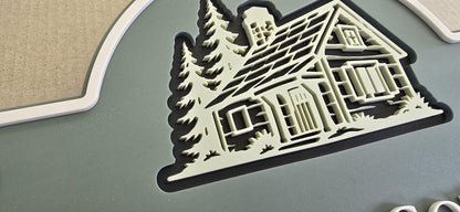 Personalised 3 Layer Acrylic House Name Sign, Pine Green Outdoor Cottage Plaque with Stone Detail