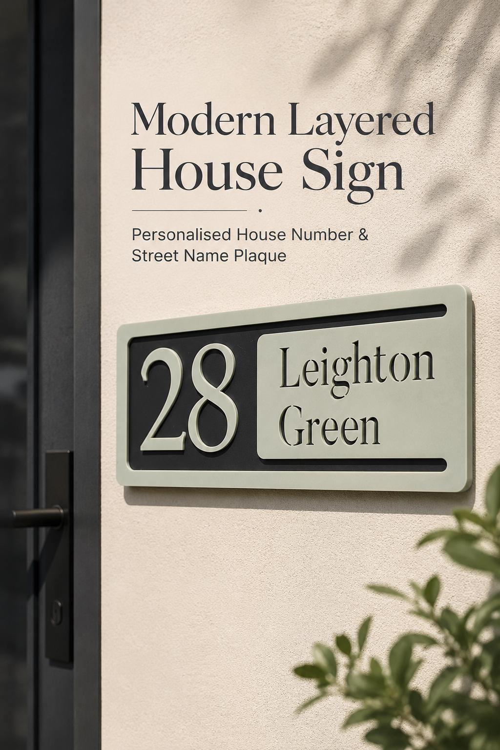 Personalised House Number Sign | Modern 3D Acrylic Address Plaque | Street Name House Sign | Sage Green Door Number Sign